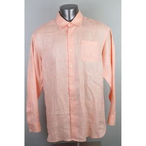 Mens Tommy Bahama Long Sleeve Button‎ Front Shirt Pink Linen Size XL
